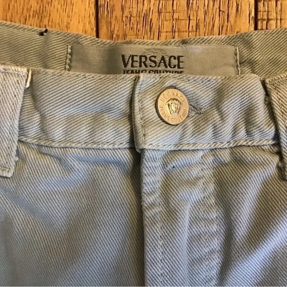 Versace Blue Jeans with Detailed Stitching and Distressed Finish